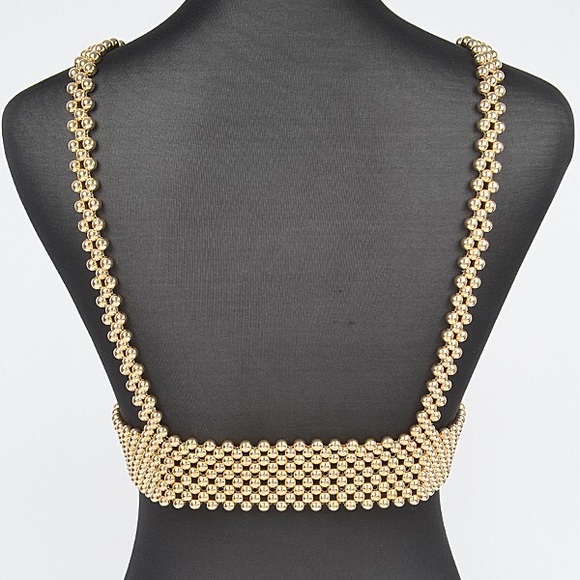 Gold Metallic Body Chain Harness Suspenders Statement Belt - Picture 3 of 3